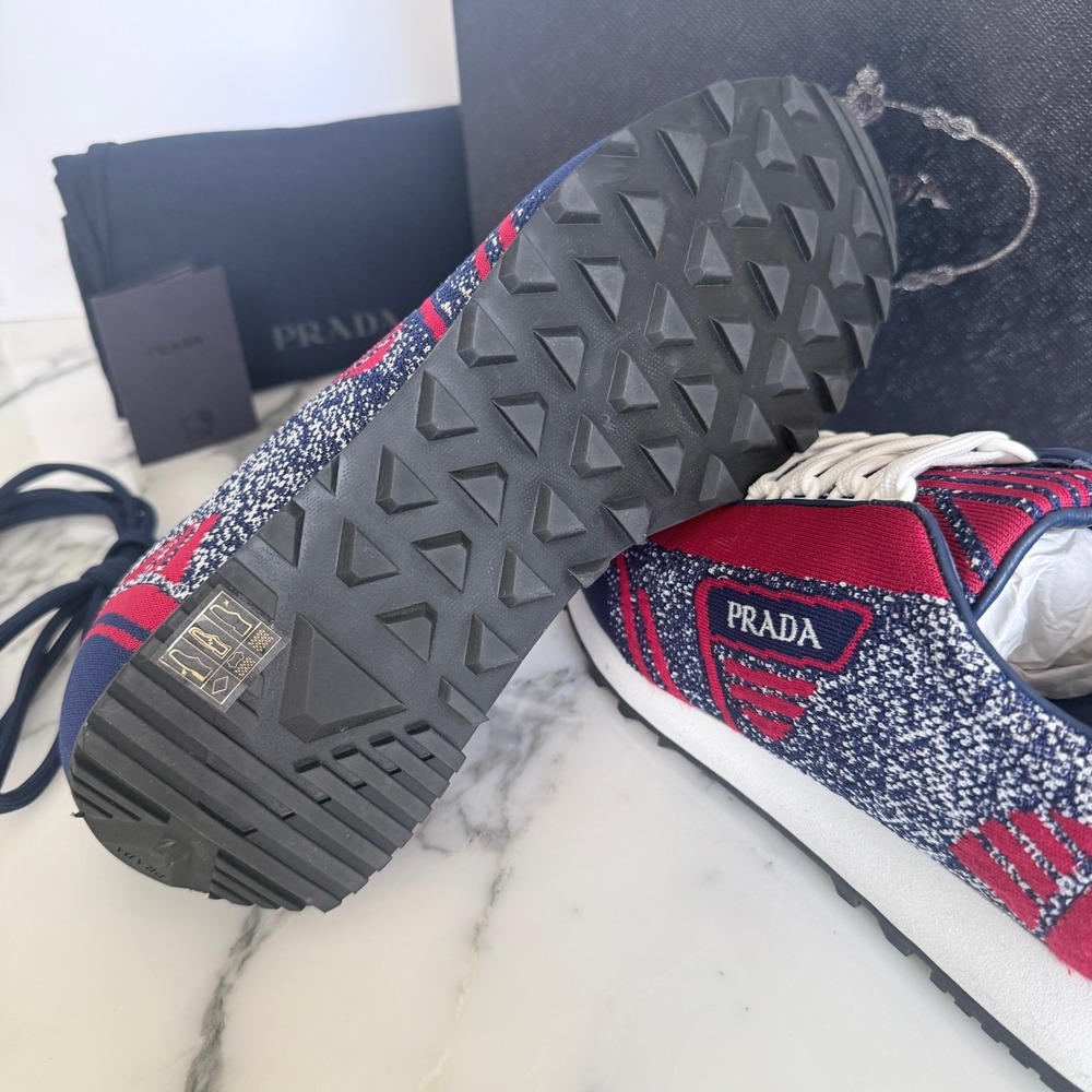Prada‎ Knit Sneakers Mens  Indaco Scarlatto Blue Red 2EG272 Runner Shoes US 8 - Picture 11 of 12